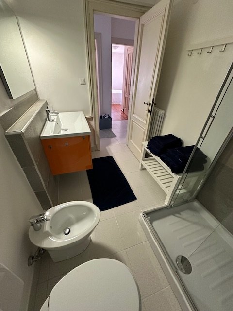 Bathroom of the apartment in Grado with shower, sink and bidet