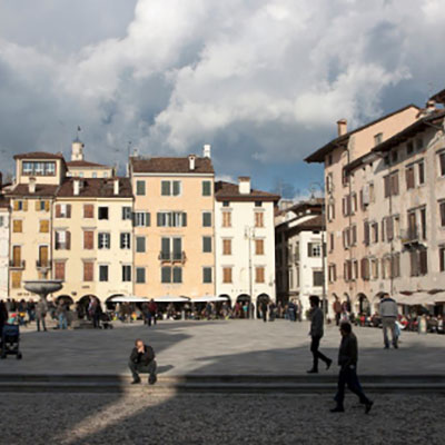 View of the Venetian-style historic centre of Udine with its squares and landmarks